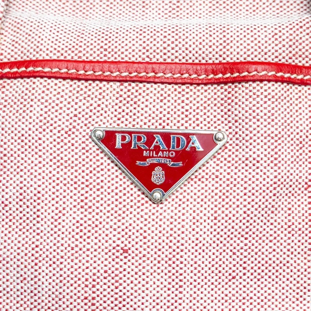 Rare Prada Misto Lino Handle Naturale Canvas Mini Shoulder Bag Red Pink Tote - Picture 9 of 16